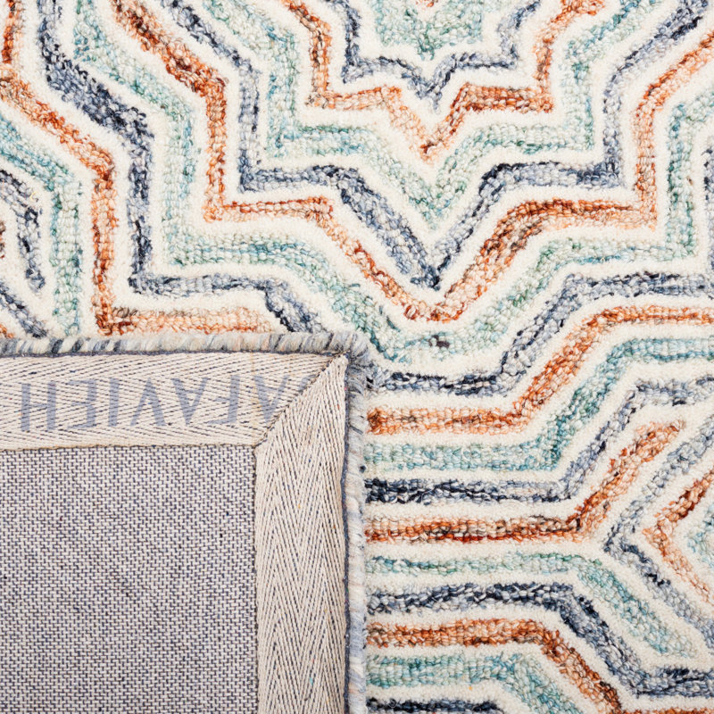 Tapis bleu / rouille en laine touffeté à la main Daly, Rectangle de 5 pi x 8 pi