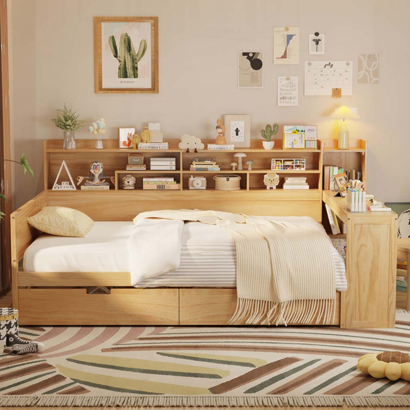 2-Drawers Storage Daybed, Natural, Full/Double