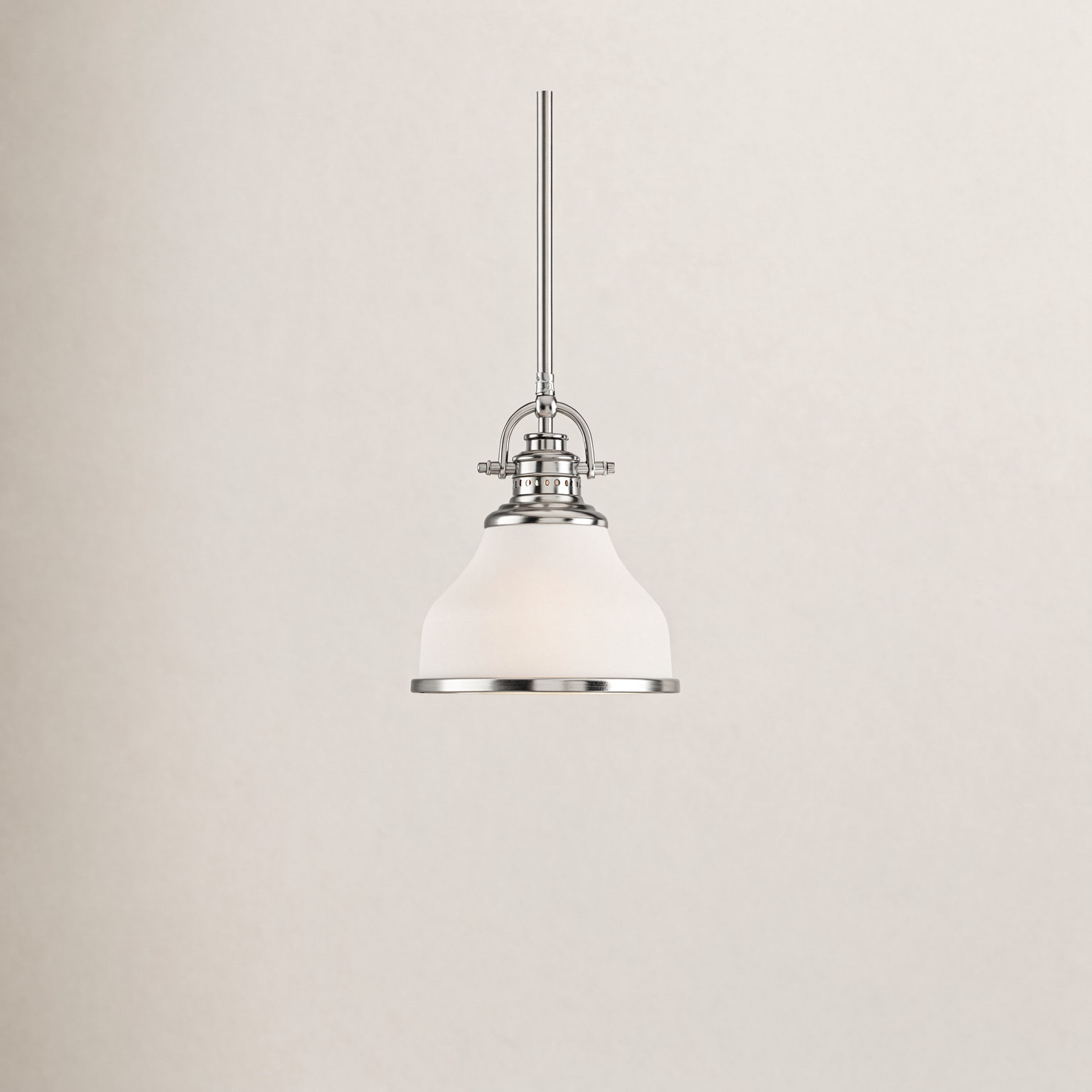 Maybery Dimmable Dome Single Light Pendant, 9.5" H x 8" W x 8" D, Opal Etched Glass, Brushed Nickel