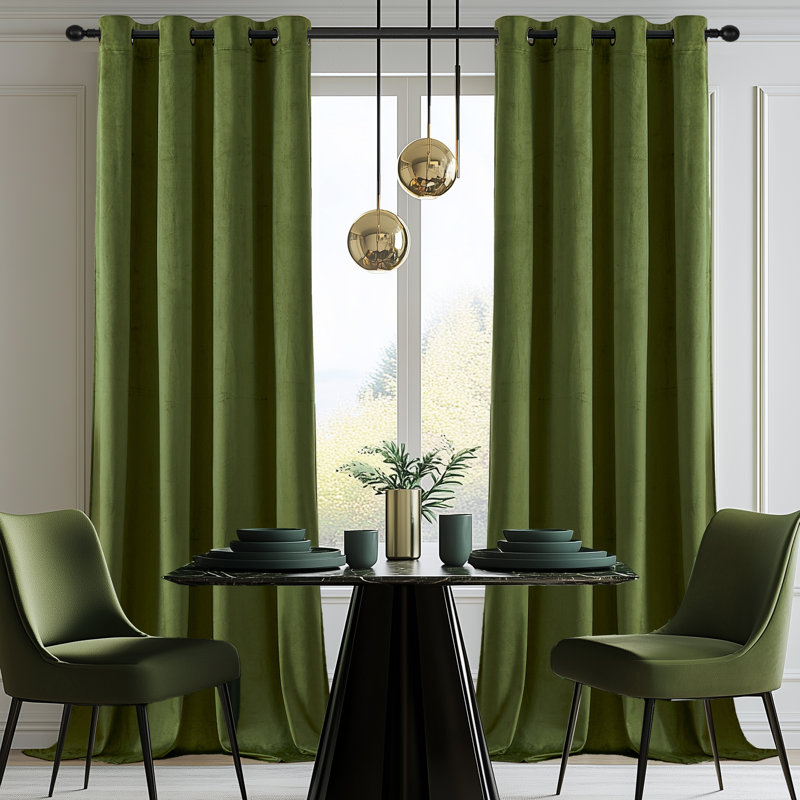 Velvet Room Darkening Curtain Panel Pair, Olive Green, 117cm Width x 183cm Drop