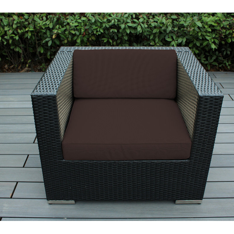 Penncross Wicker Outdoor Lounge Chair, Canvas Jockey Red Sunbrella® Canvas, Black