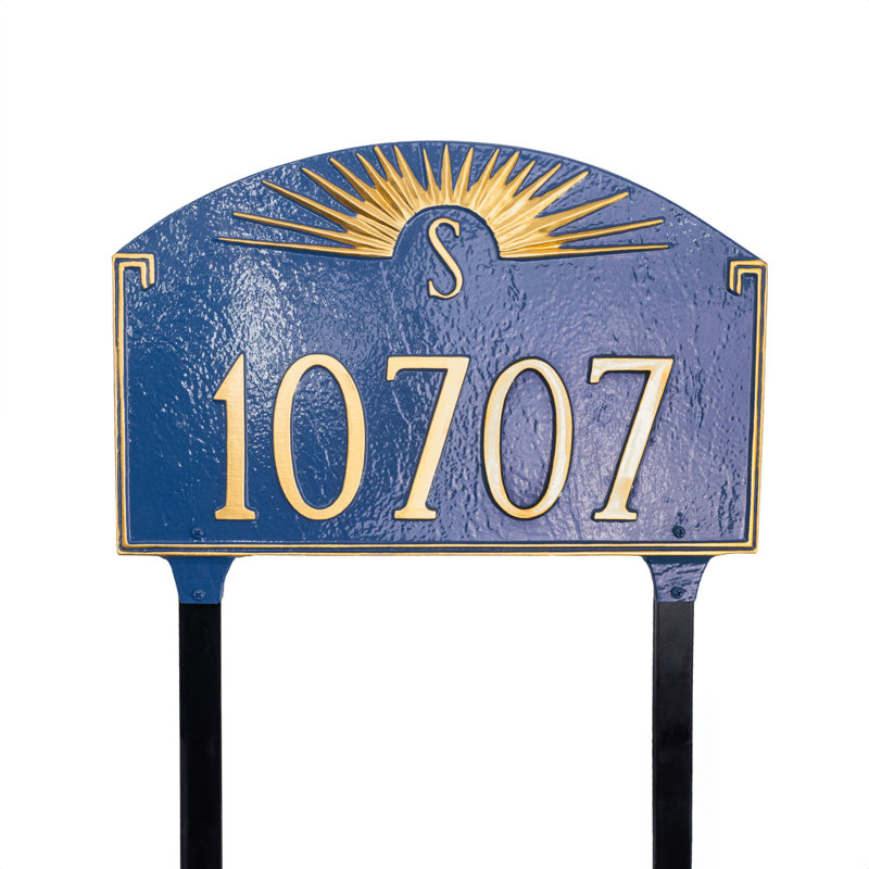 Enseigne d’adresse pour gazon à 2 lignes monogramme du feu, Gris / Argent, Oui
