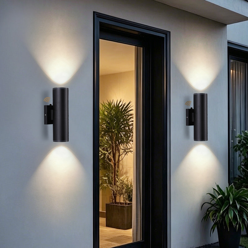 Dusk To Dawn Sensor Outdoor Wall Light Cylinder Black Aluminum Ip65 Waterproof