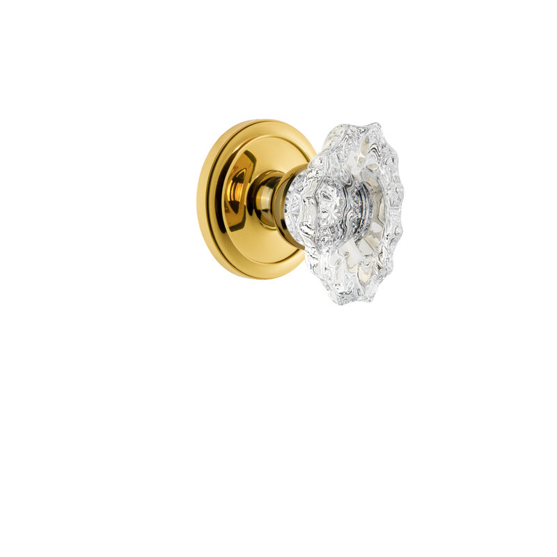 Rosace Grandeur circulaire simple avec bouton de porte en cristal Biarritz, Laiton intemporel