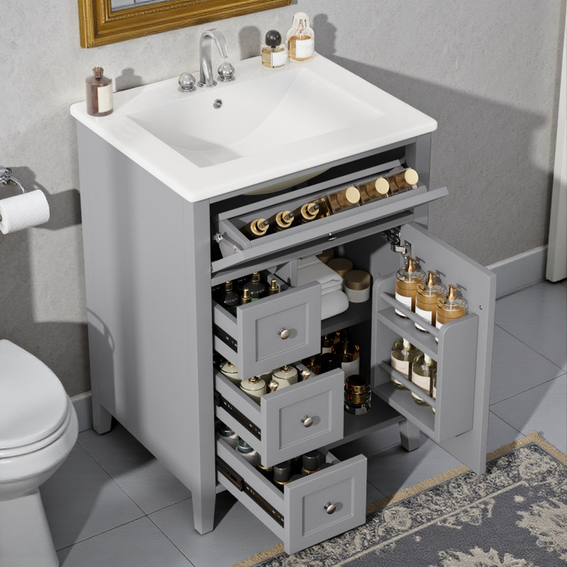 24" Single Bathroom Vanity Set, Gray, Silver