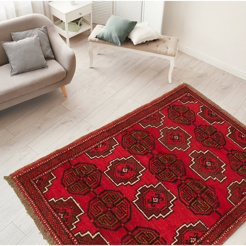 One-of-a-Kind 3'2" X 5'5" 1980s Wool Area Rug in Red