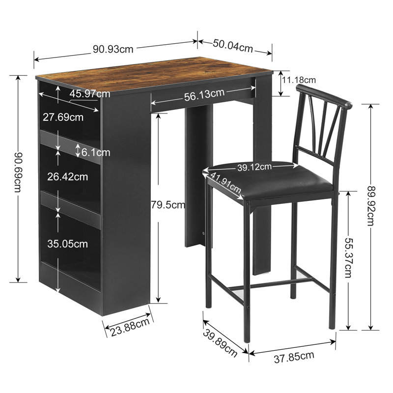 Small Bar Table and Chairs, Tall Kitchen Breakfast Nook with Stools, Dining Set for 2 Person with Storage Shelves for Living Room, Dining Room