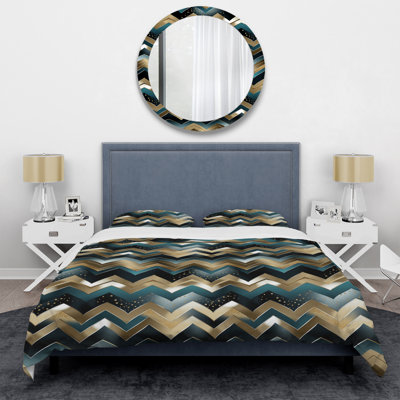 Ameisha Metallic Chevron Elegance Patter - Ensemble de housse de couette à chevrons - Polyester en microfibre