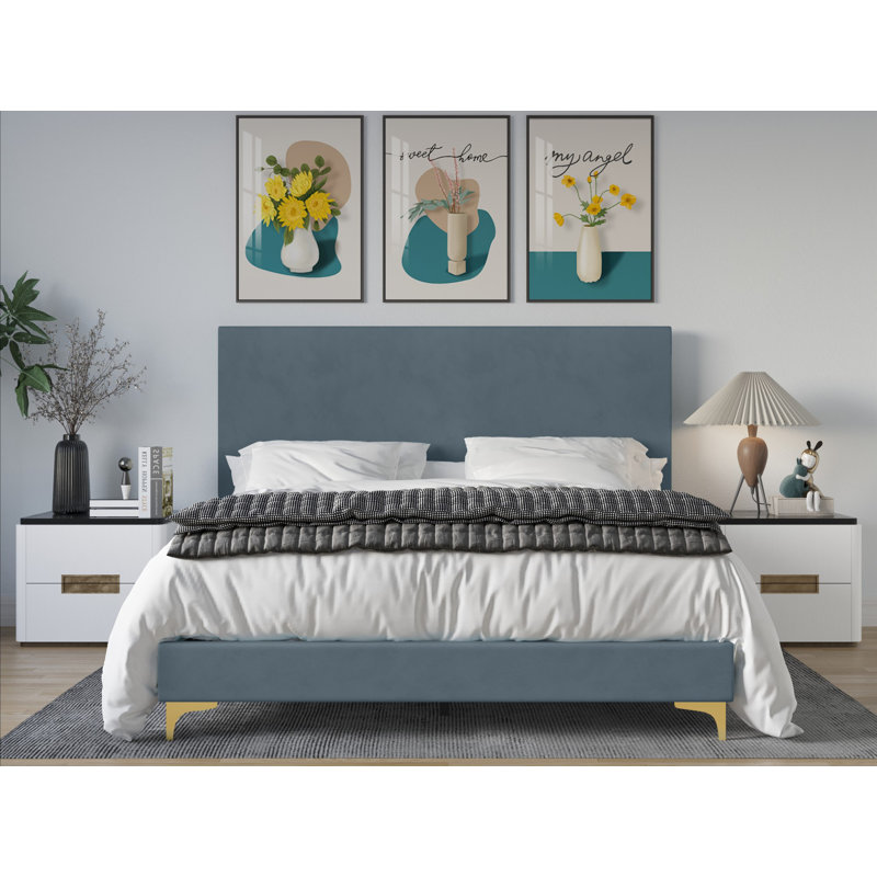 Rhea Upholstered Standard Bed, King, Blue