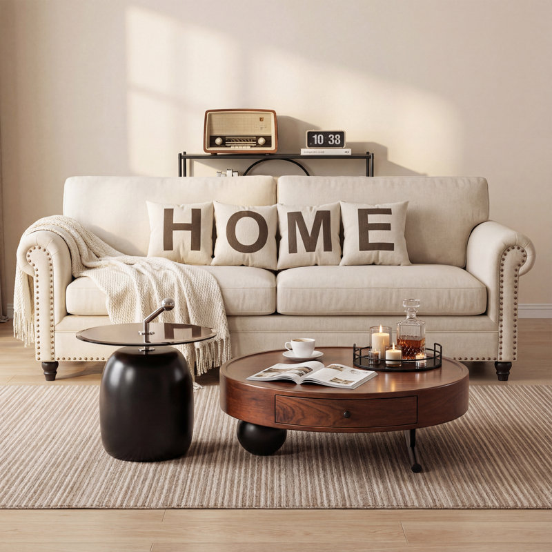 35.43-inch modern design walnut veneer coffee table
