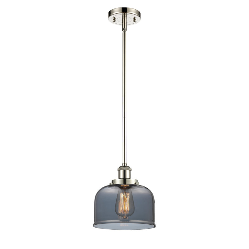 Luminaire suspendu cylindrique simple à 1 lumière Glessite, Transparent, DEL, Laiton brossé