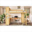 Lit mezzanine grand format au fini naturel, construction en pin et panneau de fibres à densité moyenne avec bureau de rangement intégré et garde-robe pour chambres d'enfant-129462922