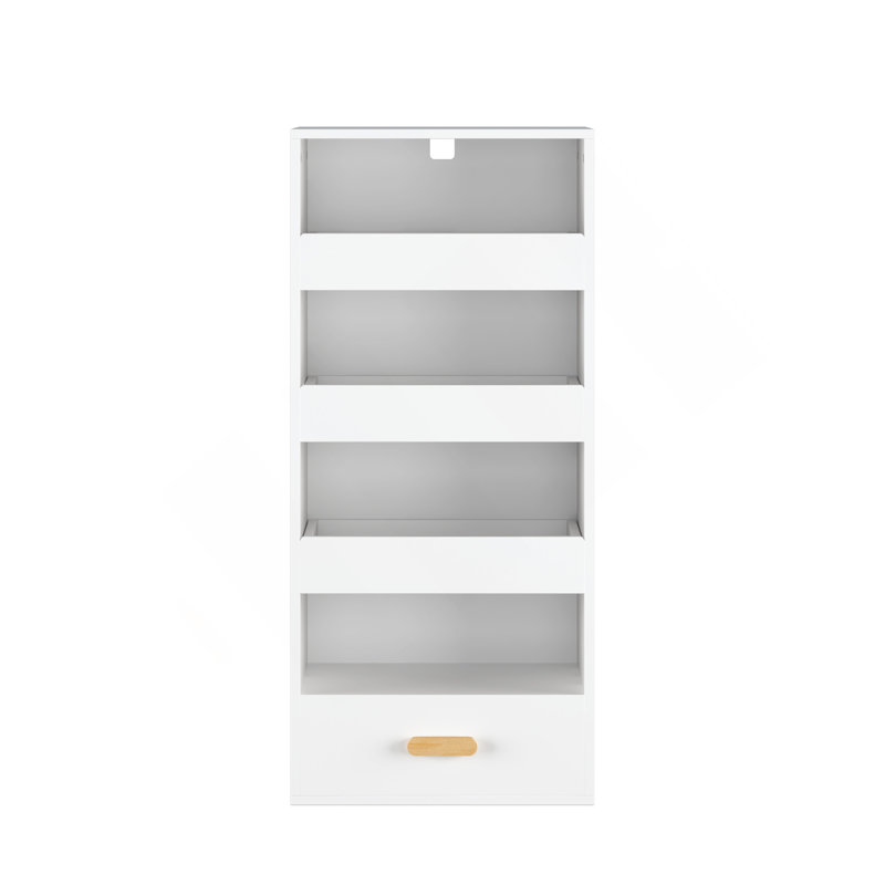 4-Tier Freestanding Bookshelf With 3 Sliding Drawers And 1 Bottom Drawer
