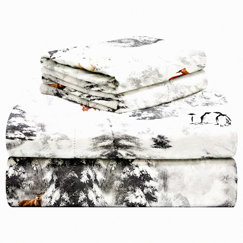 Winterland Cozy Cotton Flannel Sheet Set - Extra Soft Deep Pockets, Easy Fit, Elastic All Around - Double Brushed 190 GSM - Warm & Comfy Pre-Shrunk Bedding