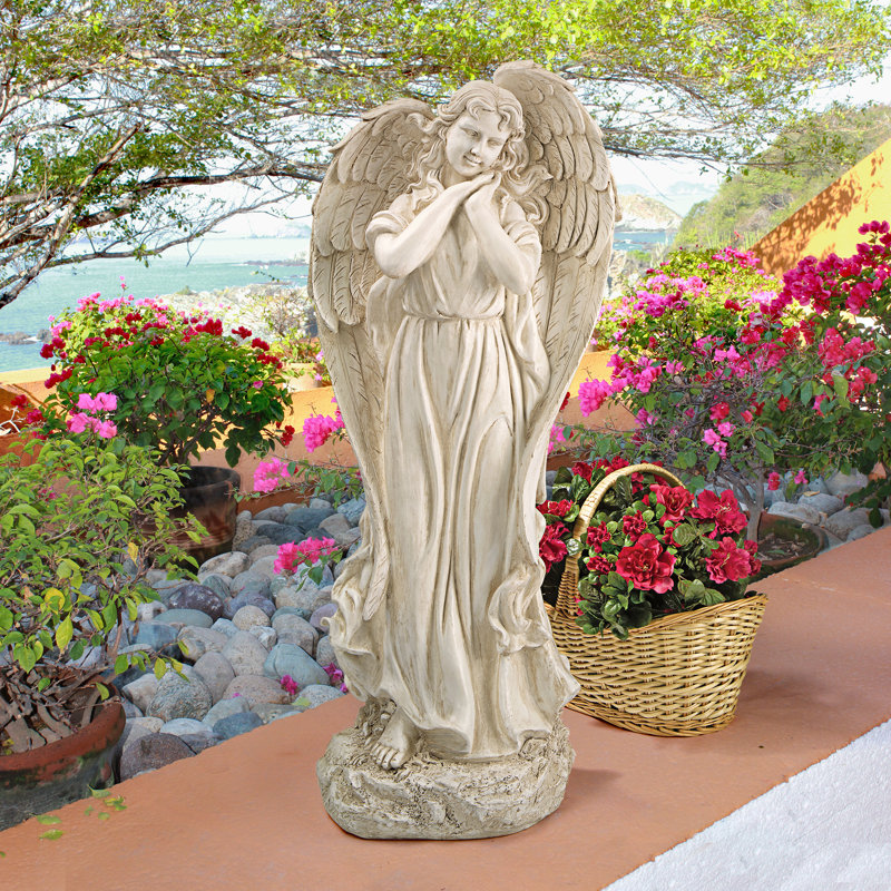 32.5-Inch Antique Stone Finish Angel Garden Statue