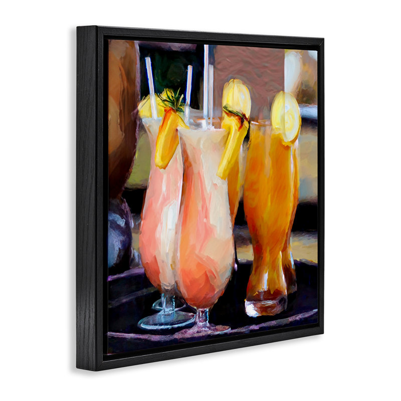 "Tropical Cocktail on Tray", art mural sur toile flottante par Mary Lou Johnson, H 18 po x l 18 po