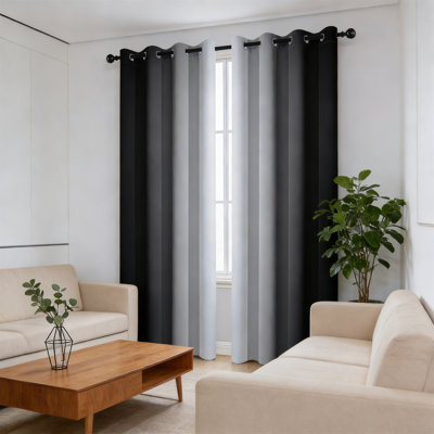 Ombre Room Darkening Curtains Gradient Black To Grey Thermal Insulated Grommet For Bedroom 52X84 2 Panels