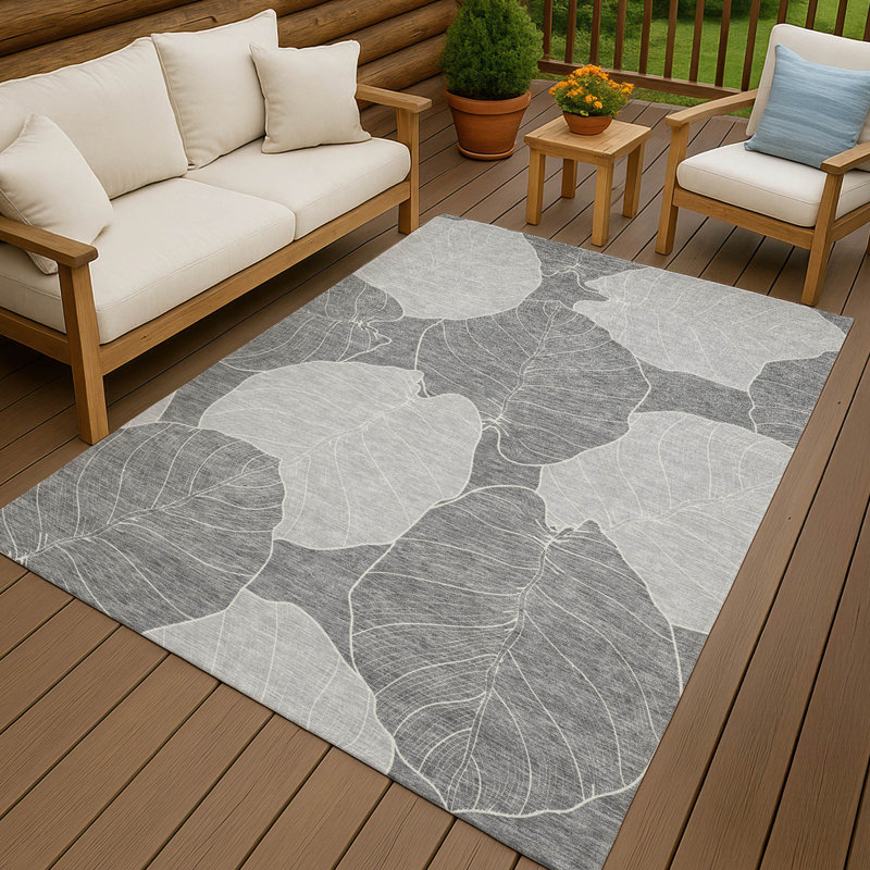 Machine Washable Indoor/Outdoor Chantille ACN2506 Floral Rug, Gray, Rectangle 10' x 14'