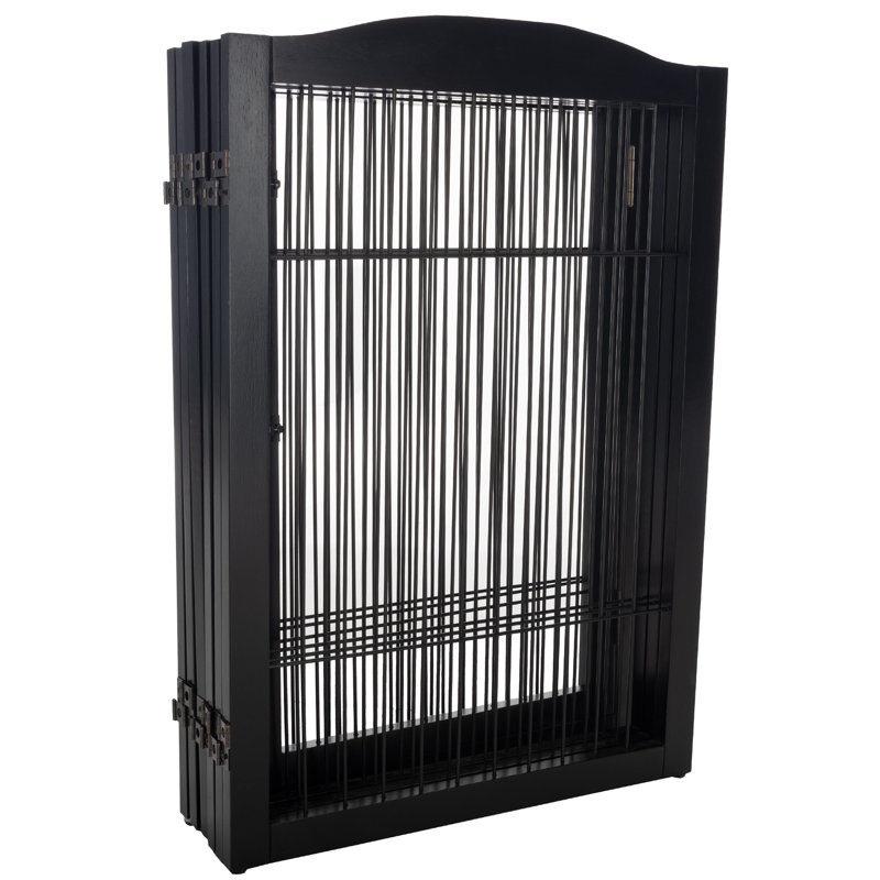 Black Solid Wood and Metal Freestanding Pet Gate
