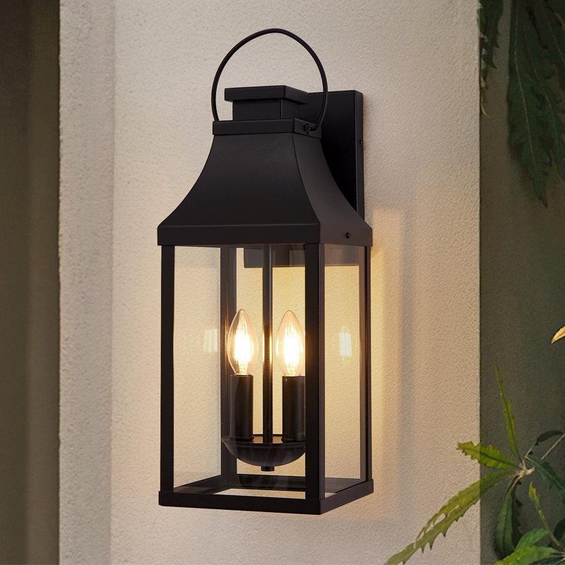 Applique murale d'extérieur 20 po, lanterne murale d'extérieur à lumière de porche, luminaire d'extérieur noir moderne à 2 lumières, ensemble d'éclairage extérieur pour garage, 1 paquet