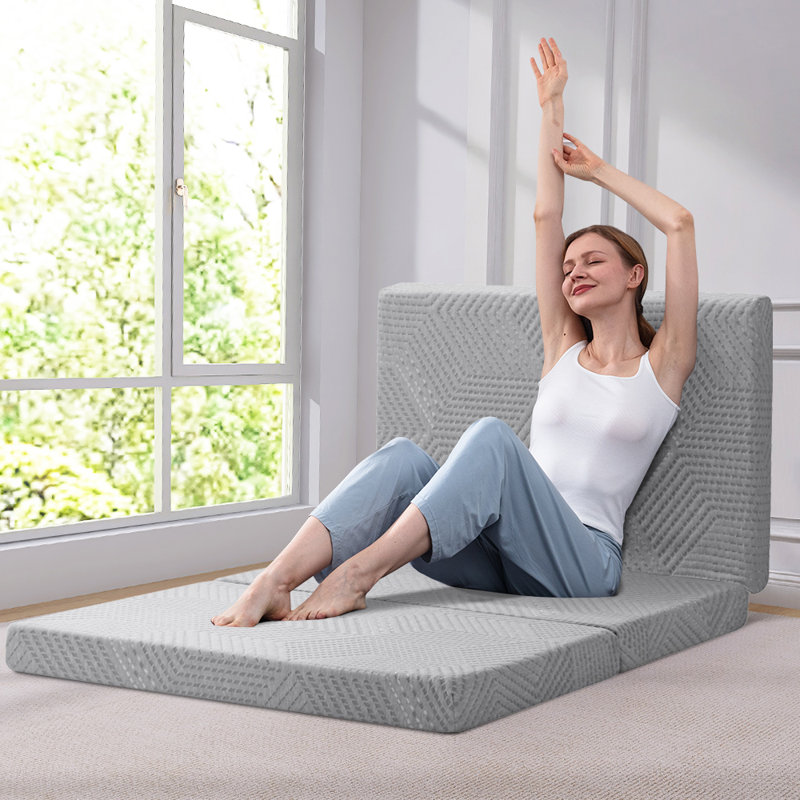 Alwyn Home Sadorus 4 inch Tri-fold memory foam mattress,Tri Folding Mattress Removable and Washable with Handles and Non-Slip Bottom for RV/Camping/Guest Room