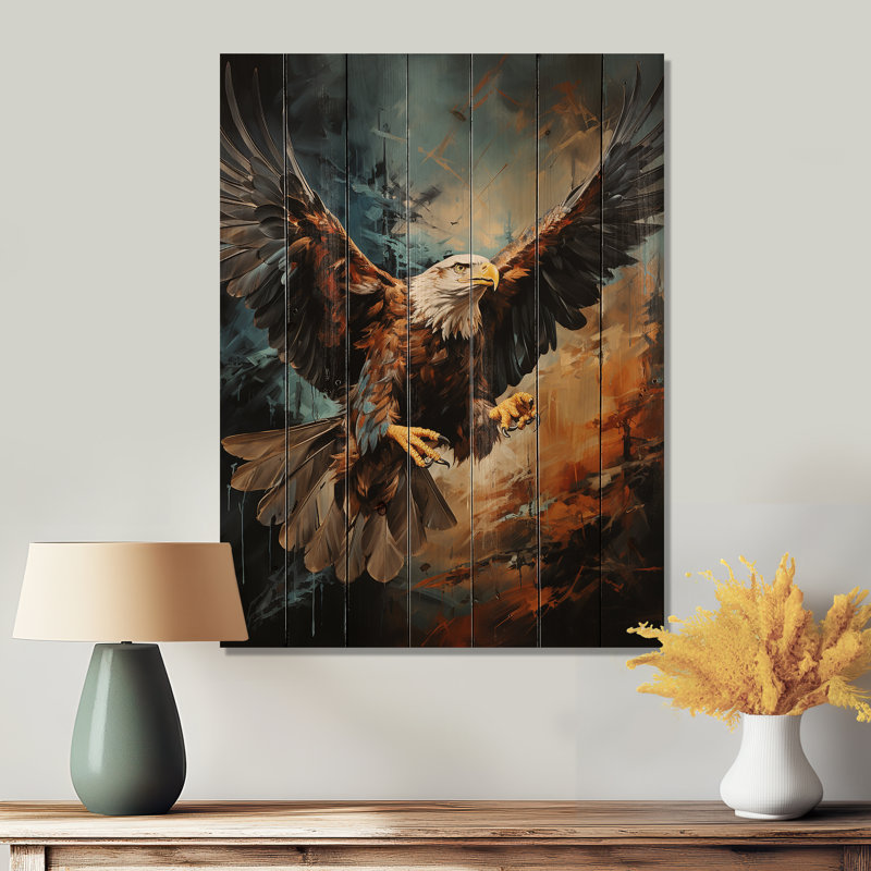 Impression sur bois d'un aigle amérindien brun sarcelle sur bois, H 40 po x l 30 po x P 0,78 po