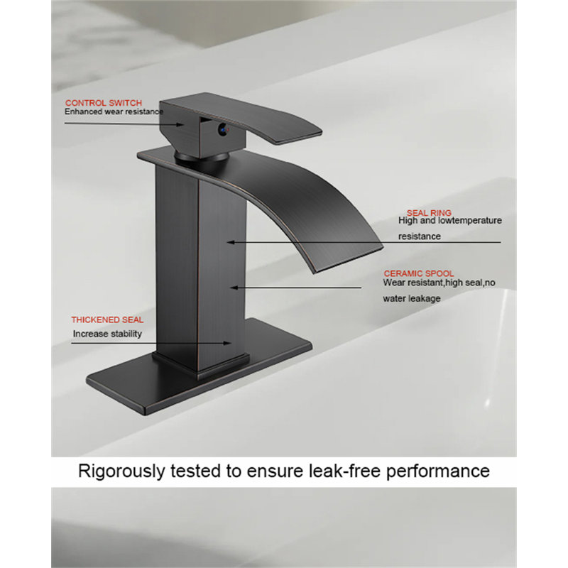 Commercial-Grade Single Handle Waterfall Bathroom Faucet With Pop-Up Drain, Oil Rubbed Bronze