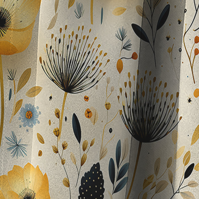 Neutre fleurs beiges à motif Boho I - rideau Boho - rideau occultant abstrait - 1 panneau, L 52 po x L 84 po