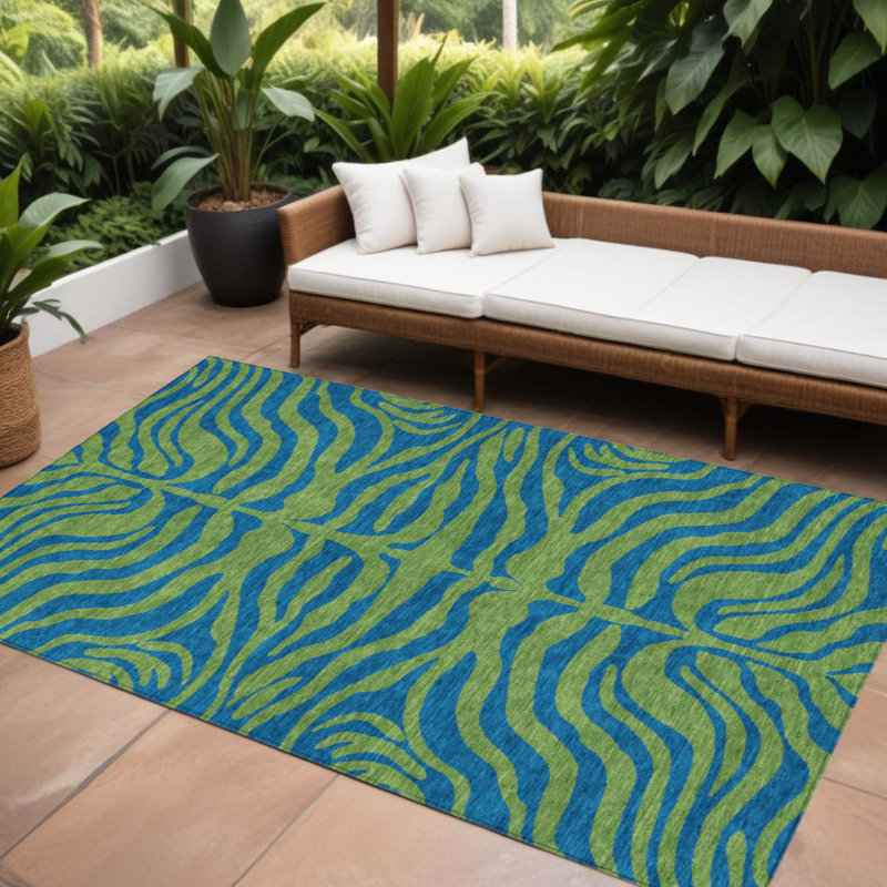 Tapis intérieur / extérieur lavable à motif animal vert et bleu sarcelle 8 pi x 10 pi HomeRoots