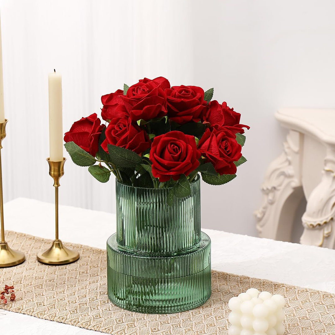 19CM Fluted Ribbed Vase, Stylish Tulip Flower Vase for Home, Wedding & Table Decor