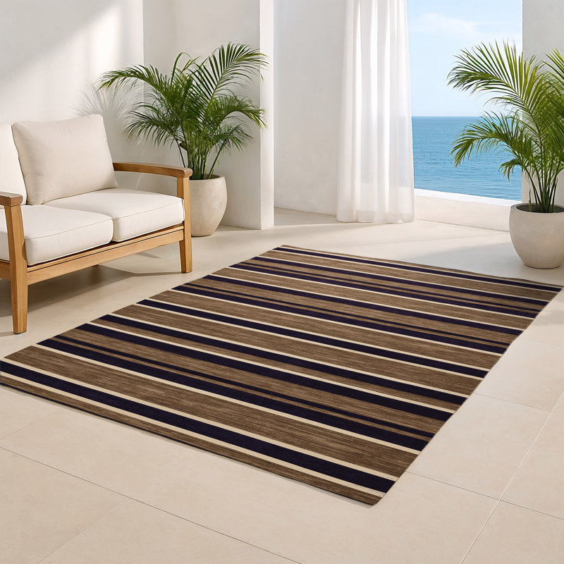 Tapis intérieur / extérieur brun HorizontalStripes, Rectangulaire 2 pi x 3 pi