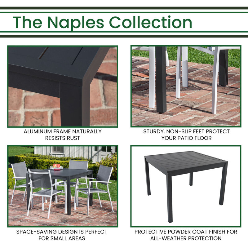 Naples 38" Gray Aluminum Square Outdoor Dining Table