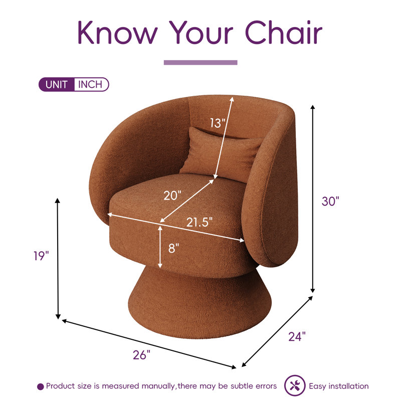 Fauteuil demi-tonneau pivotant rembourré (ensemble de 2), Caramel Teddy