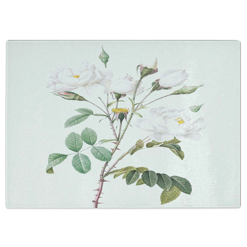 Tempered Glass White Roses by Pierre-Joseph Redoute Chopping Board, 39 cm W x 28.5 cm L