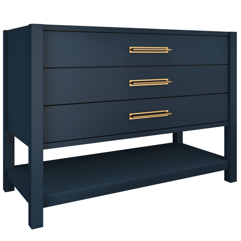 Kiawah Three-Drawer Single Bath Vanity, Hague Blue, Satin Gold, 48"