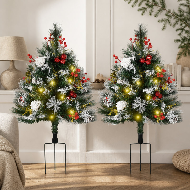 Arbre de Noël artificiel, ensemble de décoration de porche de Noël extérieur festif pour porte d'entrée