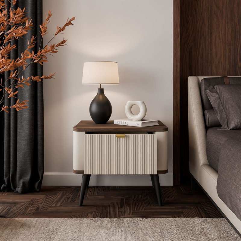 50cm W Manufactured Wood Bedside Table, cashmere / walnut