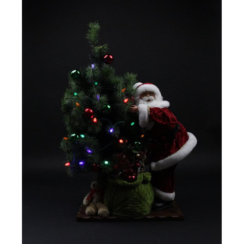 Figurine de père Noël avec arbre 30 lumières à DEL vert et rouge à piles 30 po