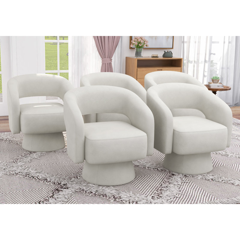 Fauteuil pivotant moderne en microfibre texturée de 70,6 cm de large, Beige, 5