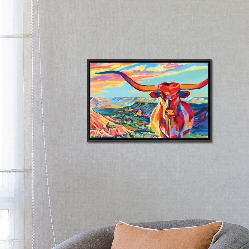 Palo Duro Texas Longhorn - reproduction d'art murale encadrée, Noir patiné, H 18 po x l 26 po