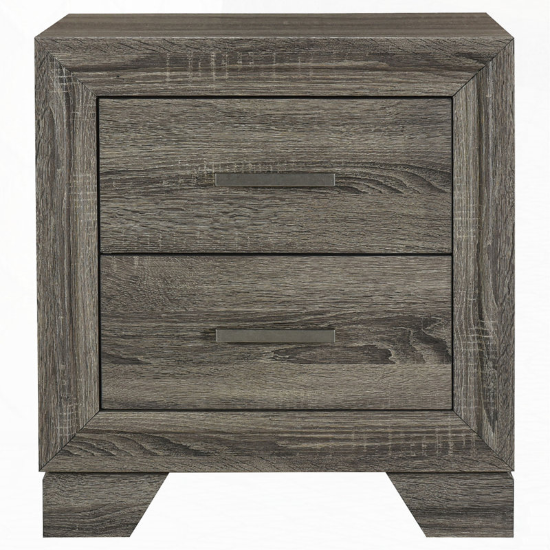 Brown Oak 2-Drawer Nightstand