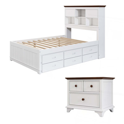 Ensemble de chambre à coucher capitaine avec lit gigogne et table de chevet 2 pièces