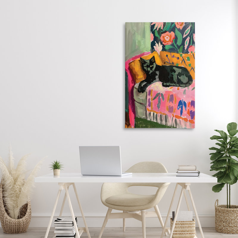 Relaxed Kitty on Couch Canvas, design by LSR Design Studio, 36" H x 24" W