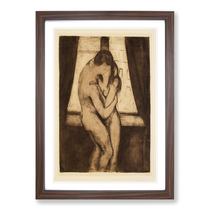 The Kiss Vol.2 by Edvard Munch - Picture Frame Painting, Walnut, 36cm H x 27cm W x 2cm D