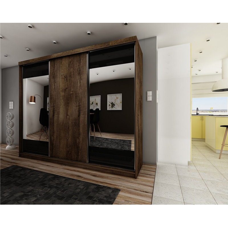 Amealia 3 Door Wardrobe, Walnut/Black