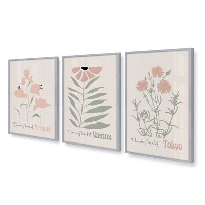 Pink Global Blooms Set of 3 Prints