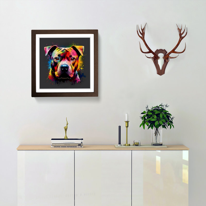 Staffordshire Bull Terrier Abstract Art - Single Picture Frame Print on Wood, Walnut