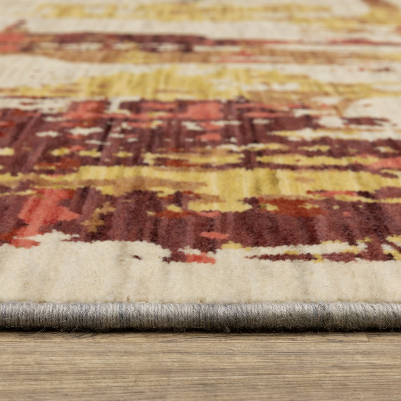 Japhenia Abstract Beige/Multi Wool Blend Area Rug, Rectangle 9'10" x 12'10"