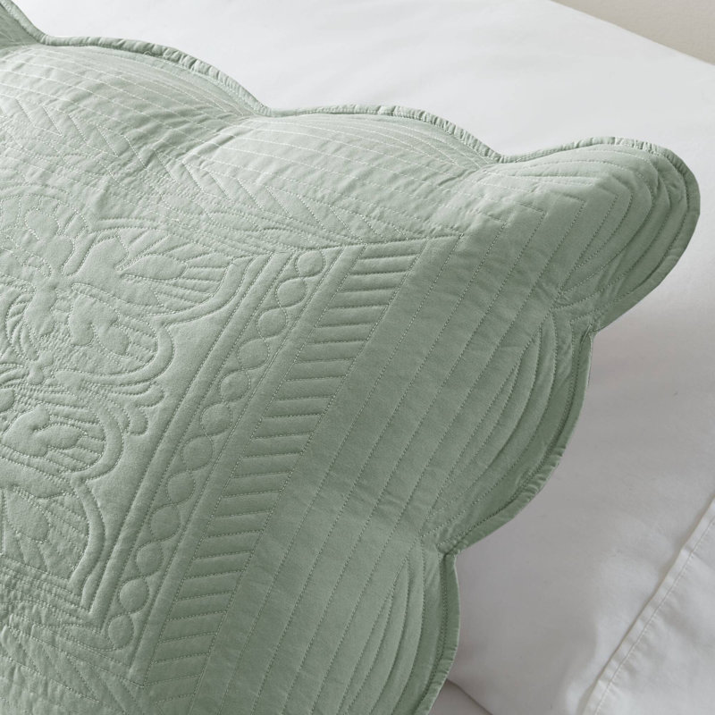Tuscany Reversible Scalloped Edge 3 Piece Quilt Set, Seafoam, King/Cal King Coverlet + 2 King Shams