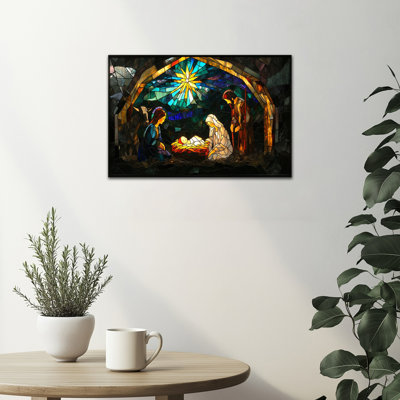 Large Nativity Scene Canvas Wall Art, Birth of Jesus Framed Poster, Mary Joseph & Baby Jesus Christmas Religious Artwork for Living Room Church Decor,